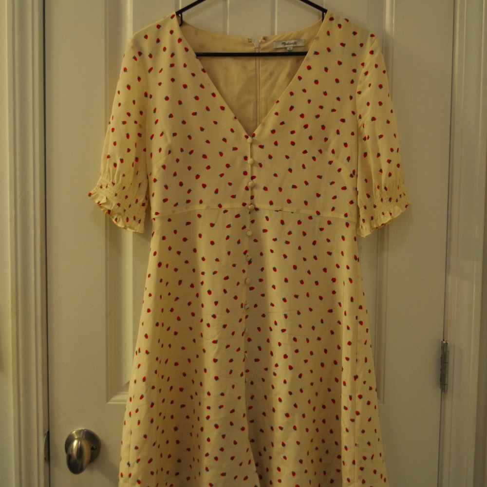 Strawberry-Printed Silk Dress by Madewell
